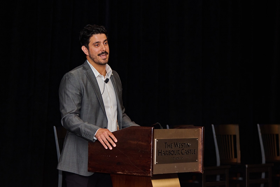 Eric Noivo, CFL, presenting “Professional Sport Strategies and Approaches” through the lens of his organization. 
