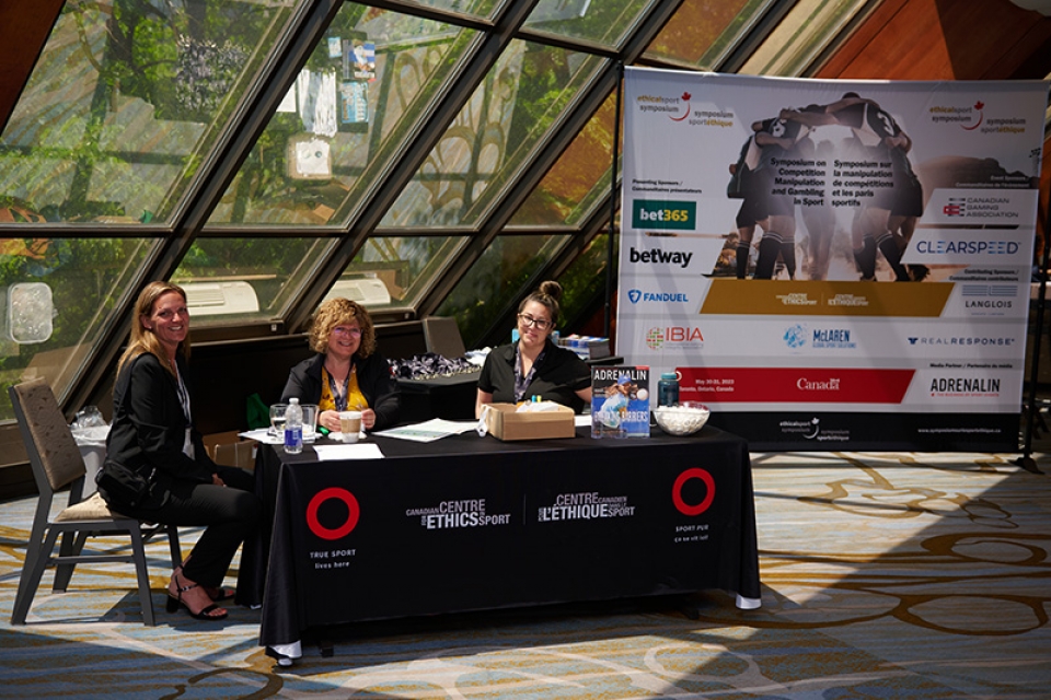 2023 Symposium on Competition Manipulation and Gambling in Sport registration table.